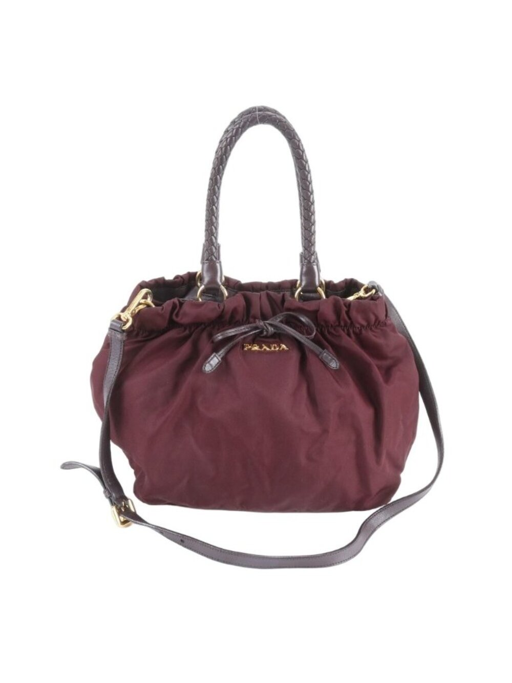 Prada Tessuto Nylon Ribbon Leather 2-Way Shoulder Bag Tote Hand Mbe - Picture 1 of 8